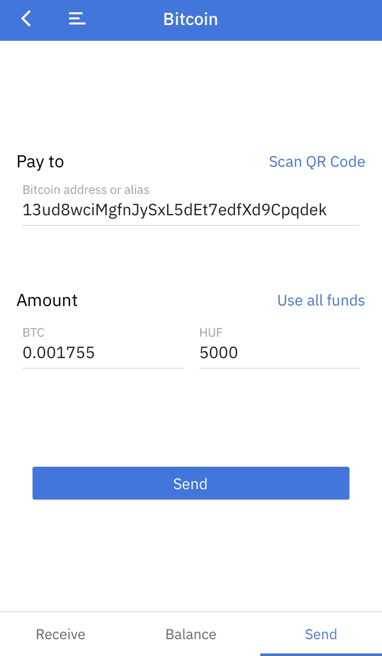 Bitcoin cím beillesztése küldés előtt.